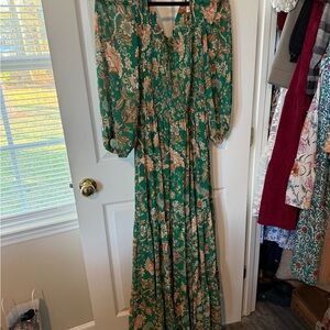 Flying Tomato Green Maxi Dress with Tan Paisley Floral Print